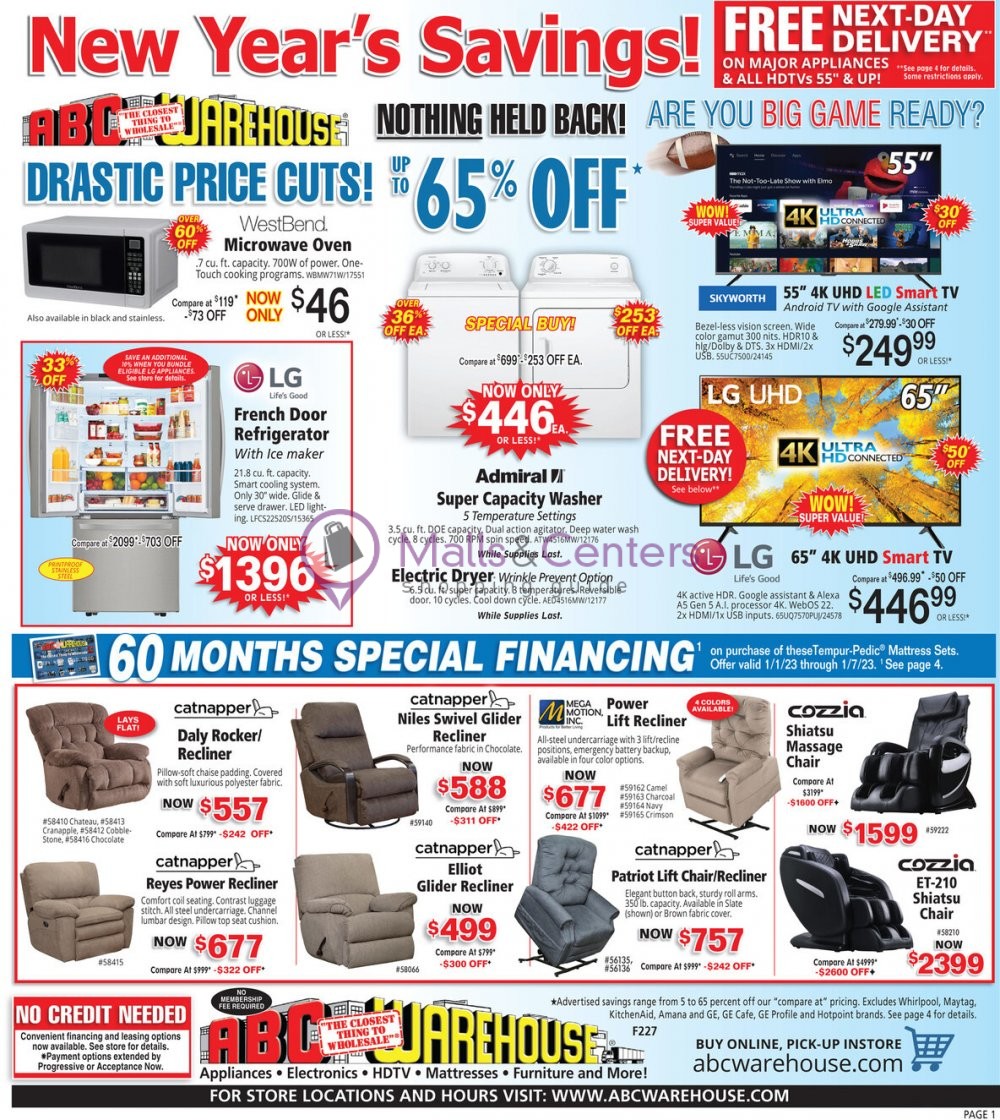 ABC Warehouse Weekly ad valid from 01/01/2023 to 01/07/2023 MallsCenters