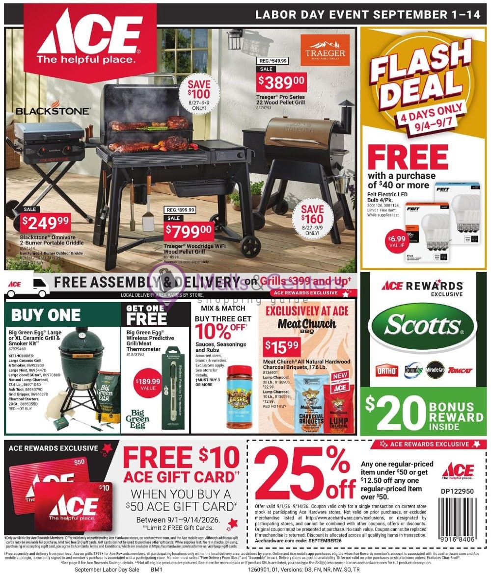 Weekly ad for Ace Hardware valid: 09/01/2026 - 09/14/2026, page 1