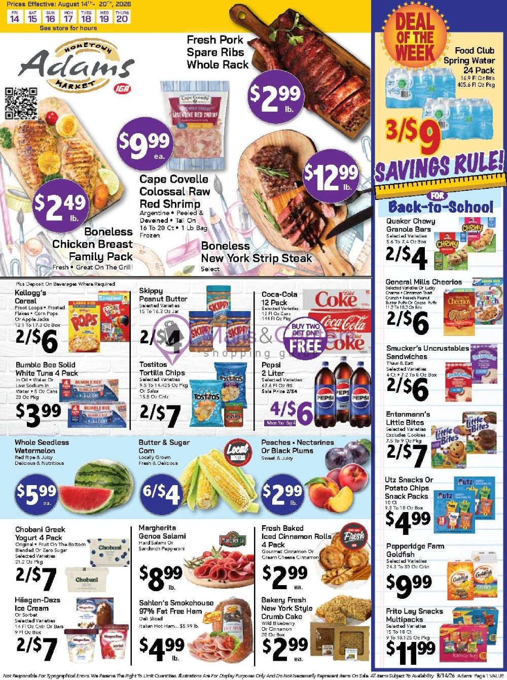 Weekly ad for Adams hometown market valid: 08/14/2026 - 08/20/2026, page 1