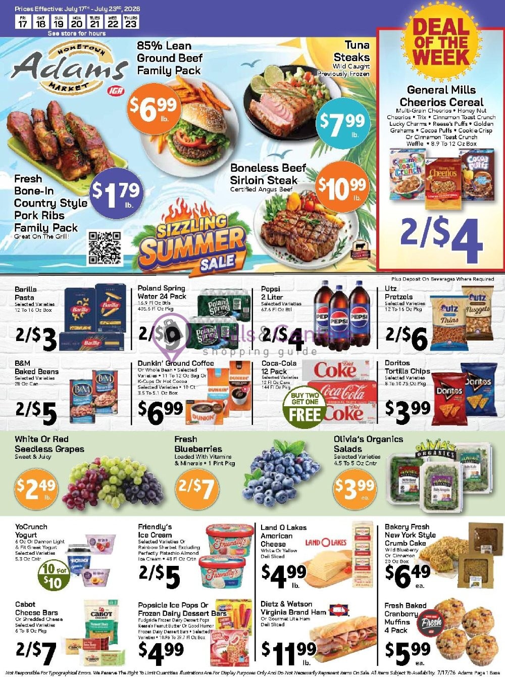 Weekly ad for Adams hometown market valid: 07/17/2026 - 07/23/2026, page 1