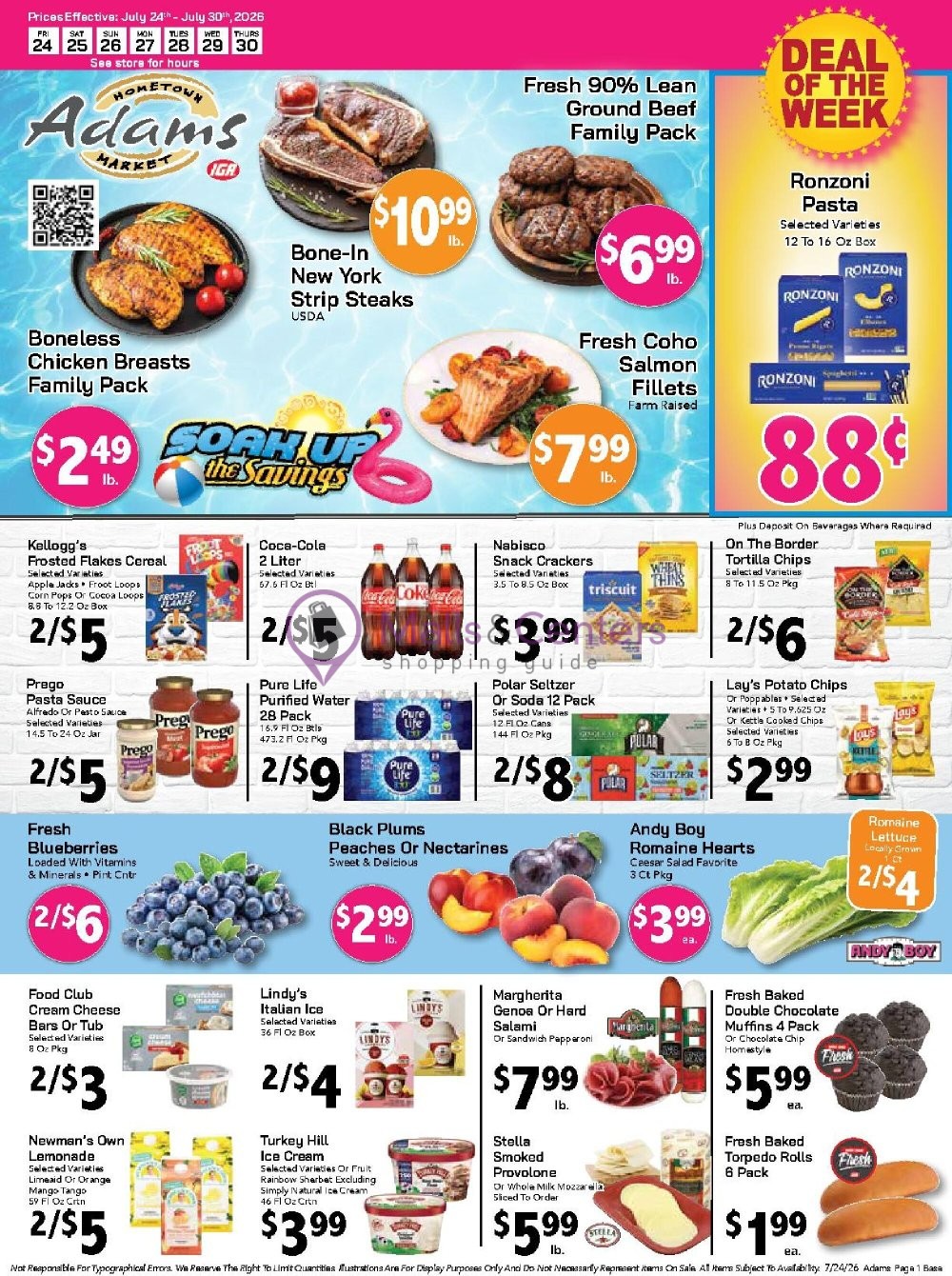 Weekly ad for Adams hometown market valid: 07/24/2026 - 07/30/2026, page 1