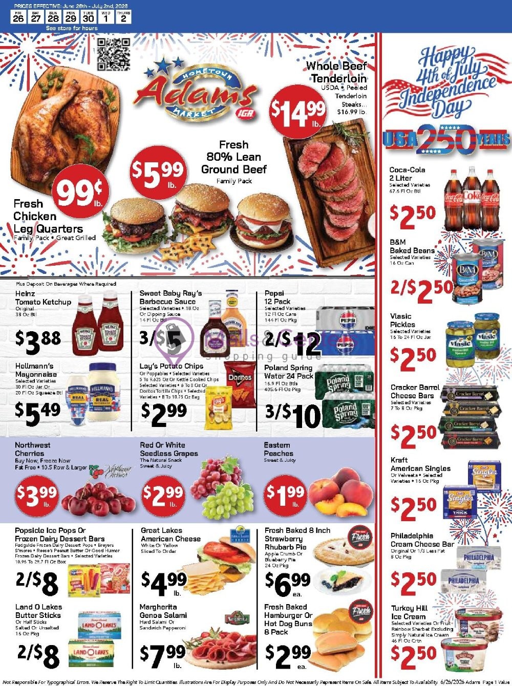 Weekly ad for Adams hometown market valid: 06/26/2026 - 07/02/2026, page 1