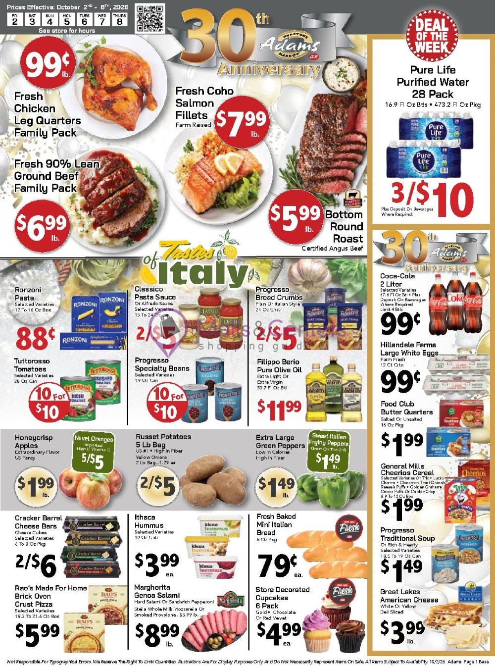 First page of weekly ad for Adams hometown market valid: 10/02/2026 - 10/08/2026