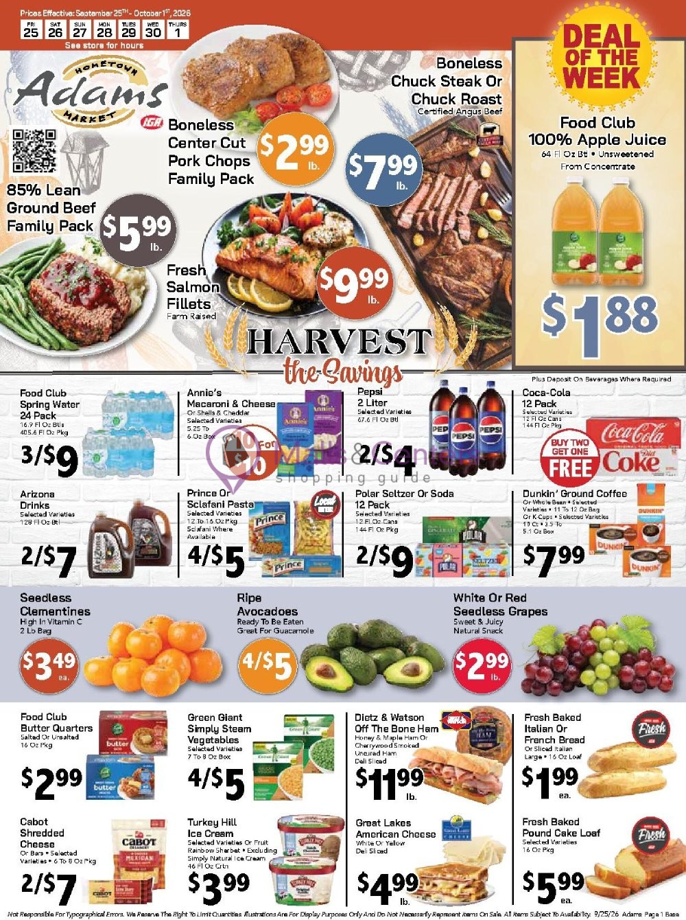 Weekly ad for Adams hometown market valid: 09/25/2026 - 10/01/2026, page 1