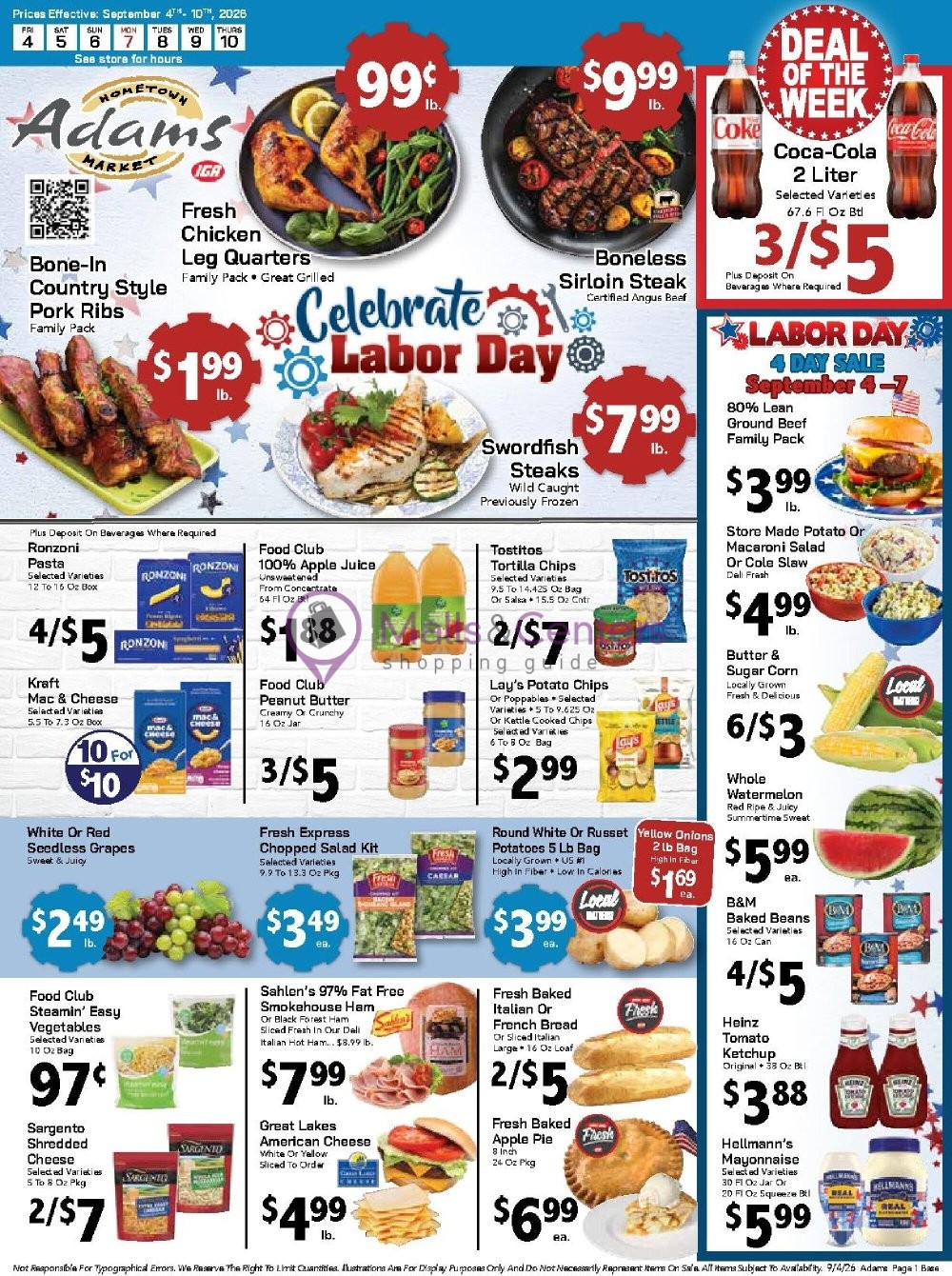 First page of weekly ad for Adams hometown market valid: 09/04/2026 - 09/10/2026