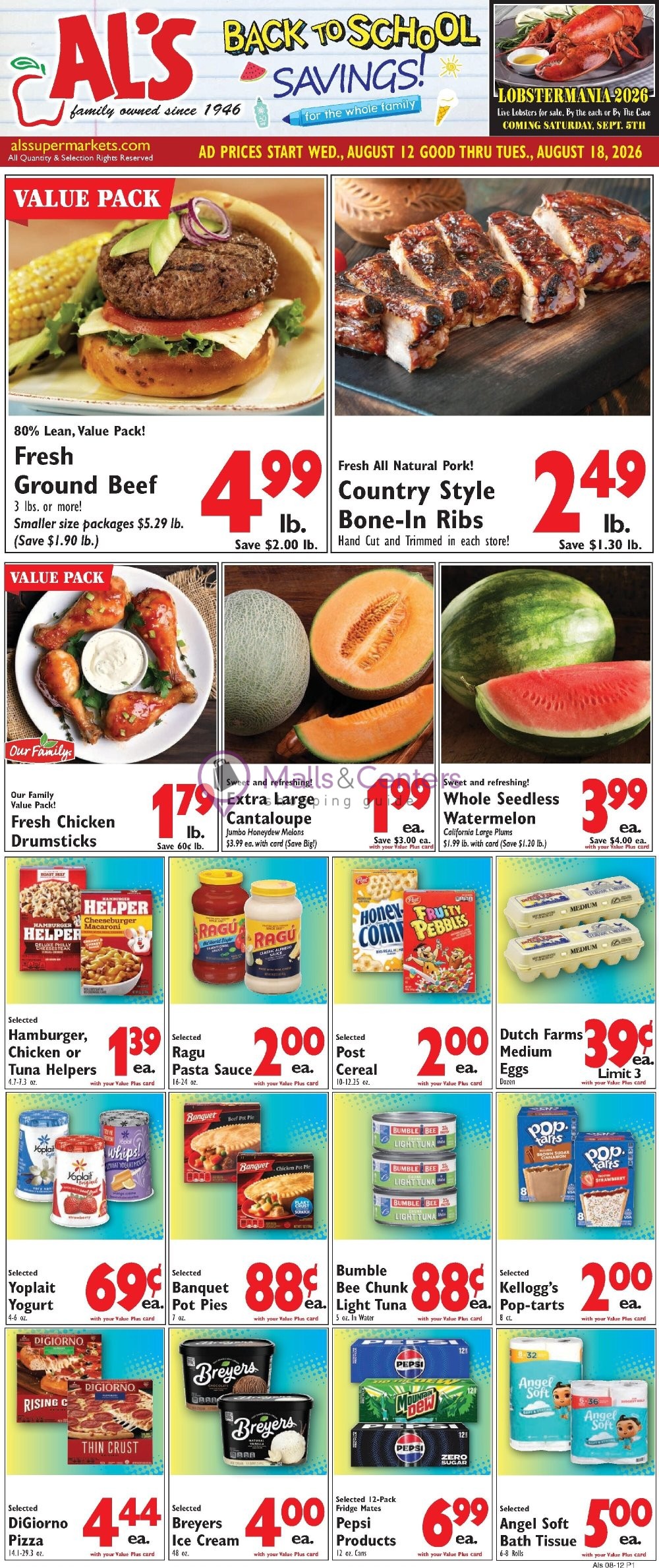 Weekly ad for Al's Supermarket valid: 08/12/2026 - 08/18/2026, page 1