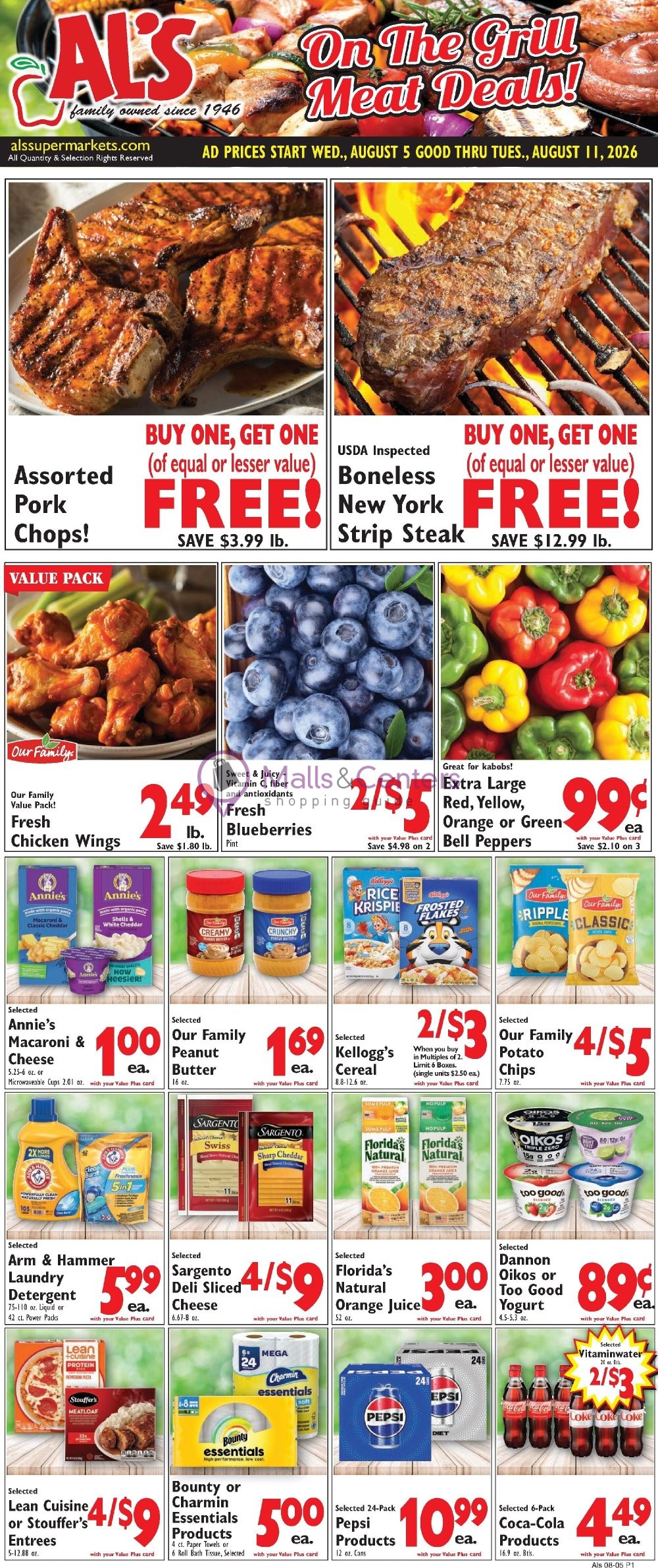 First page of weekly ad for Al's Supermarket valid: 08/05/2026 - 08/11/2026