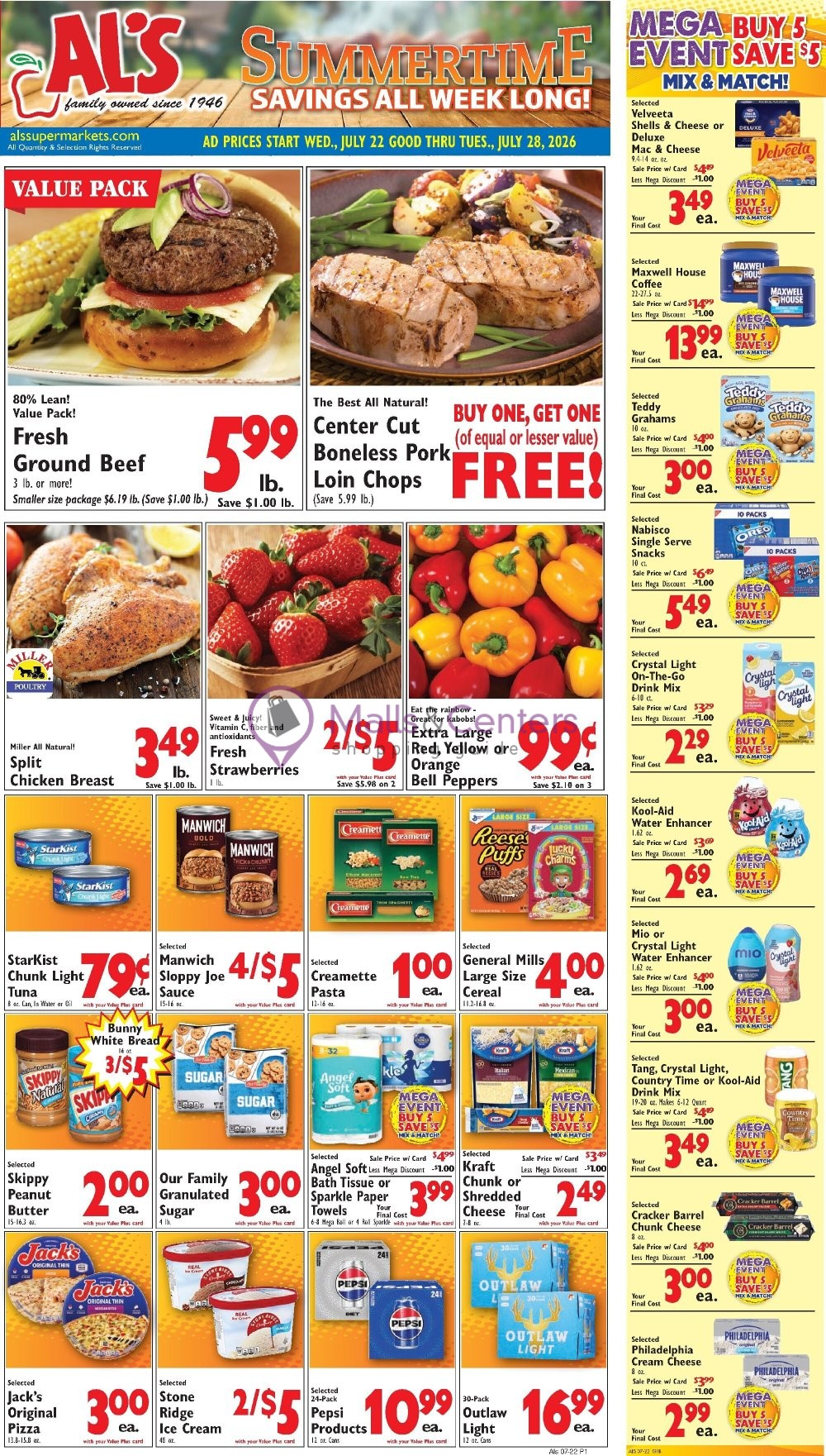 Weekly ad for Al's Supermarket valid: 07/22/2026 - 07/28/2026, page 1