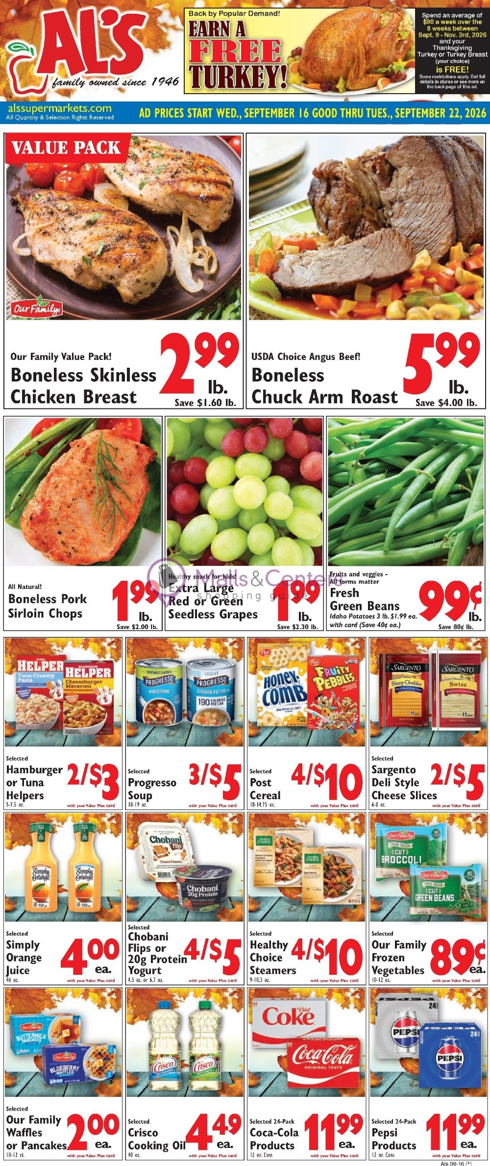 Weekly ad for Al's Supermarket valid: 09/16/2026 - 09/22/2026, page 1