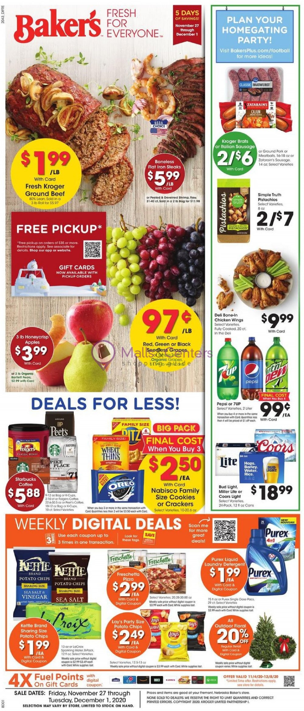 Baker's Weekly ad valid from 11/27/2020 to 12/01/2020 MallsCenters