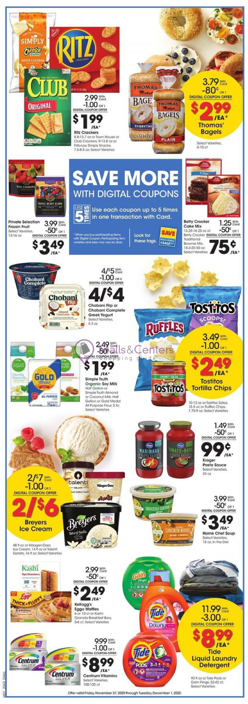 Baker's Weekly ad valid from 11/27/2020 to 12/01/2020 MallsCenters