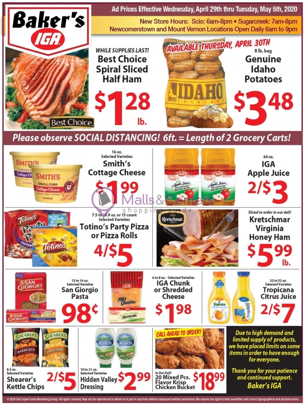 Baker's IGA Weekly ad valid from 04/29/2020 to 05/05/2020 MallsCenters
