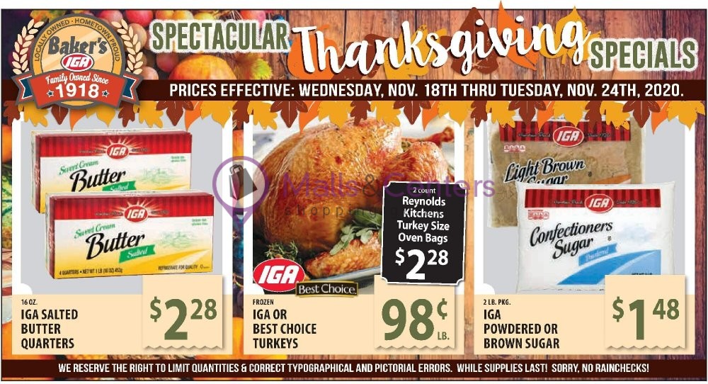 Baker's IGA Weekly ad valid from 11/18/2020 to 11/24/2020 MallsCenters
