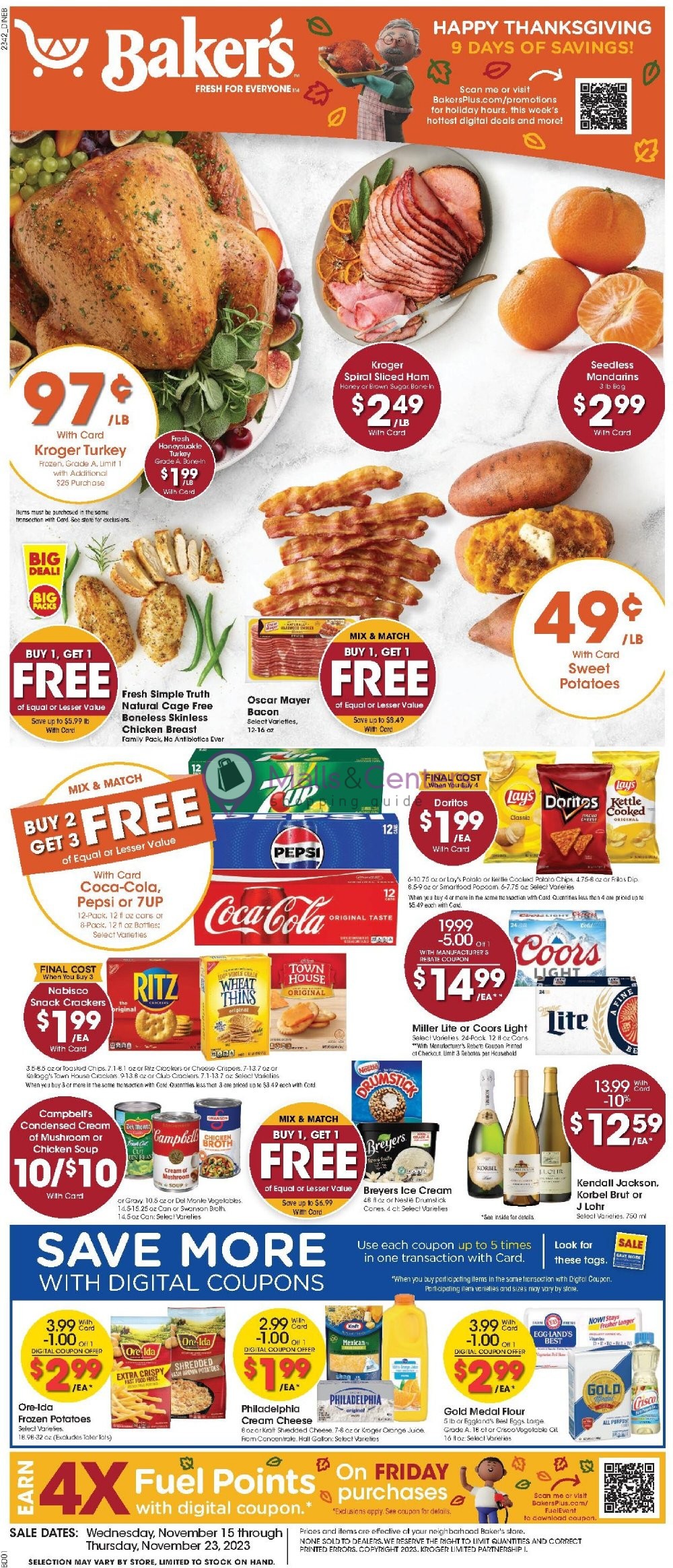 Baker's Weekly ad valid from 11/15/2023 to 11/23/2023 MallsCenters