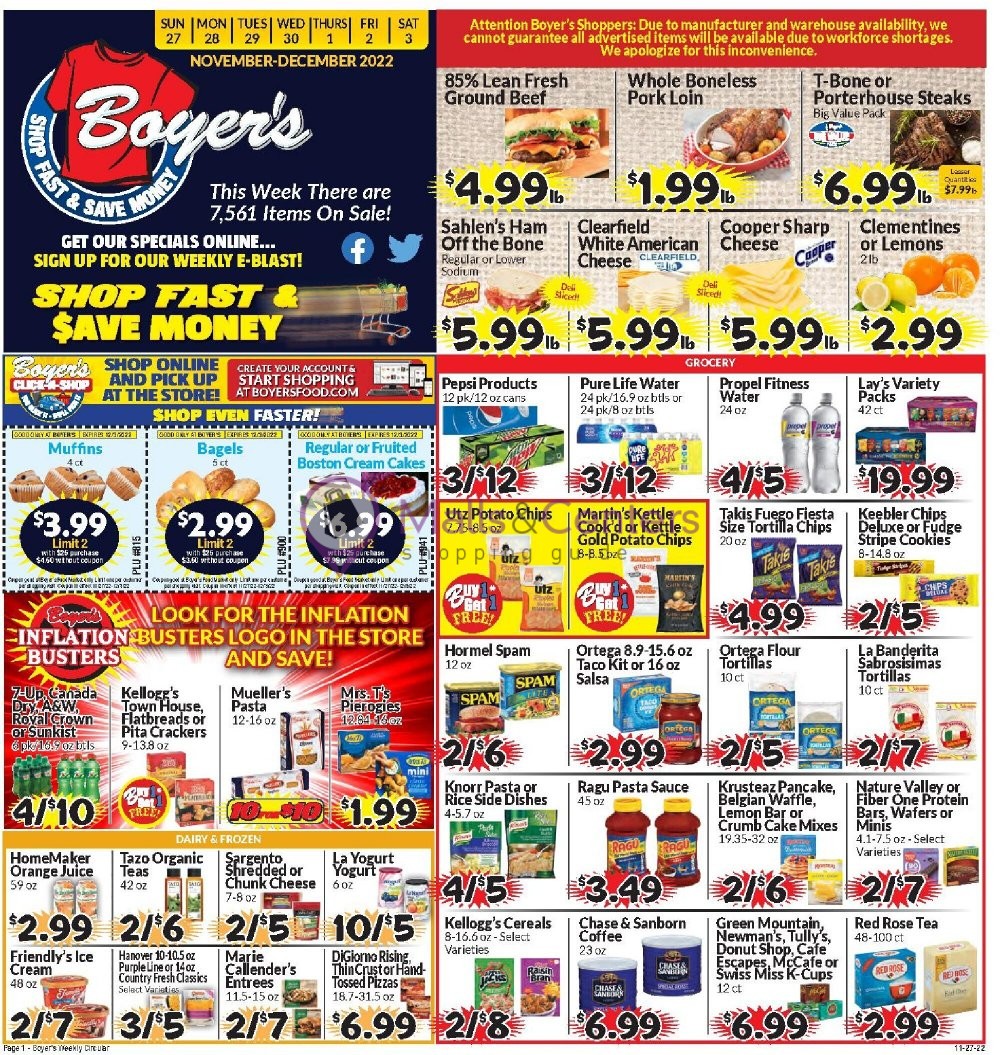 Boyer's Food Markets Weekly ad valid from 11/27/2022 to 12/03/2022 MallsCenters