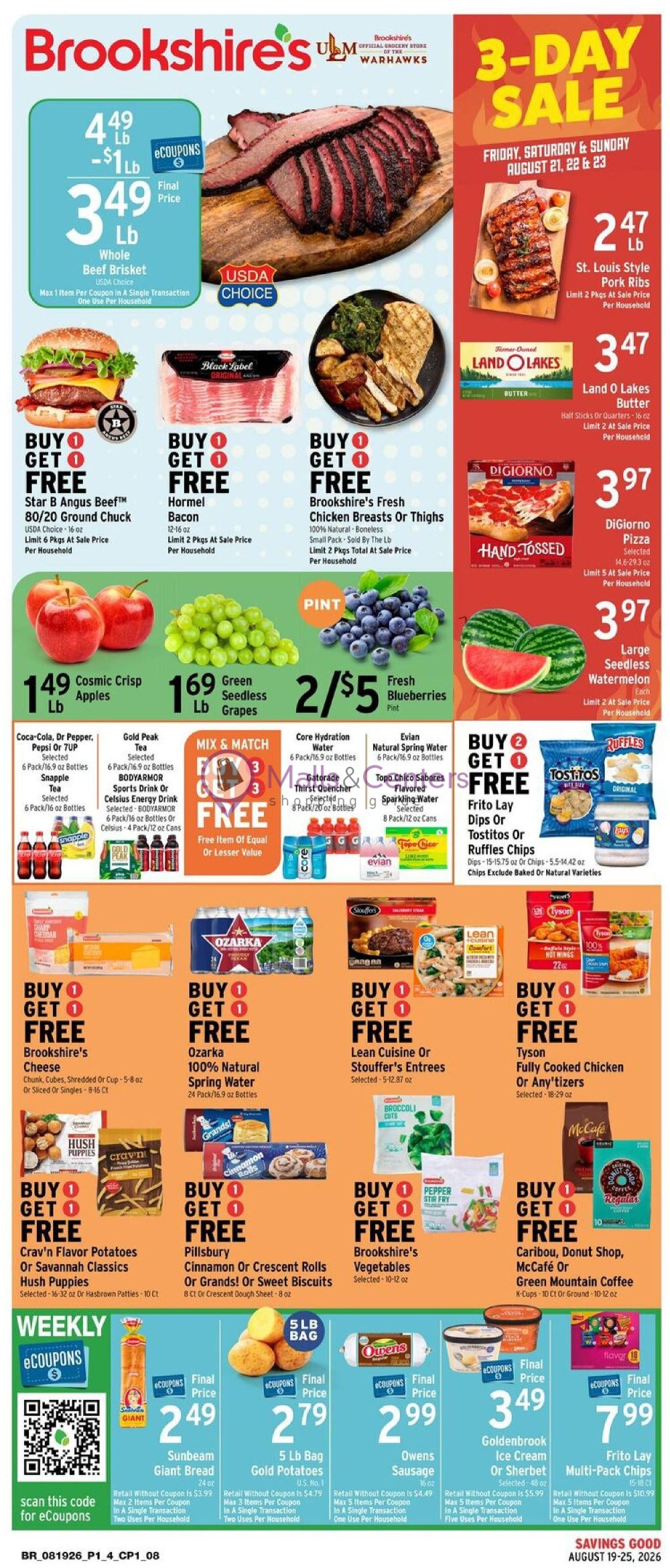 Weekly ad for Brookshire's Food & Pharmacy valid: 08/19/2026 - 08/25/2026, page 1