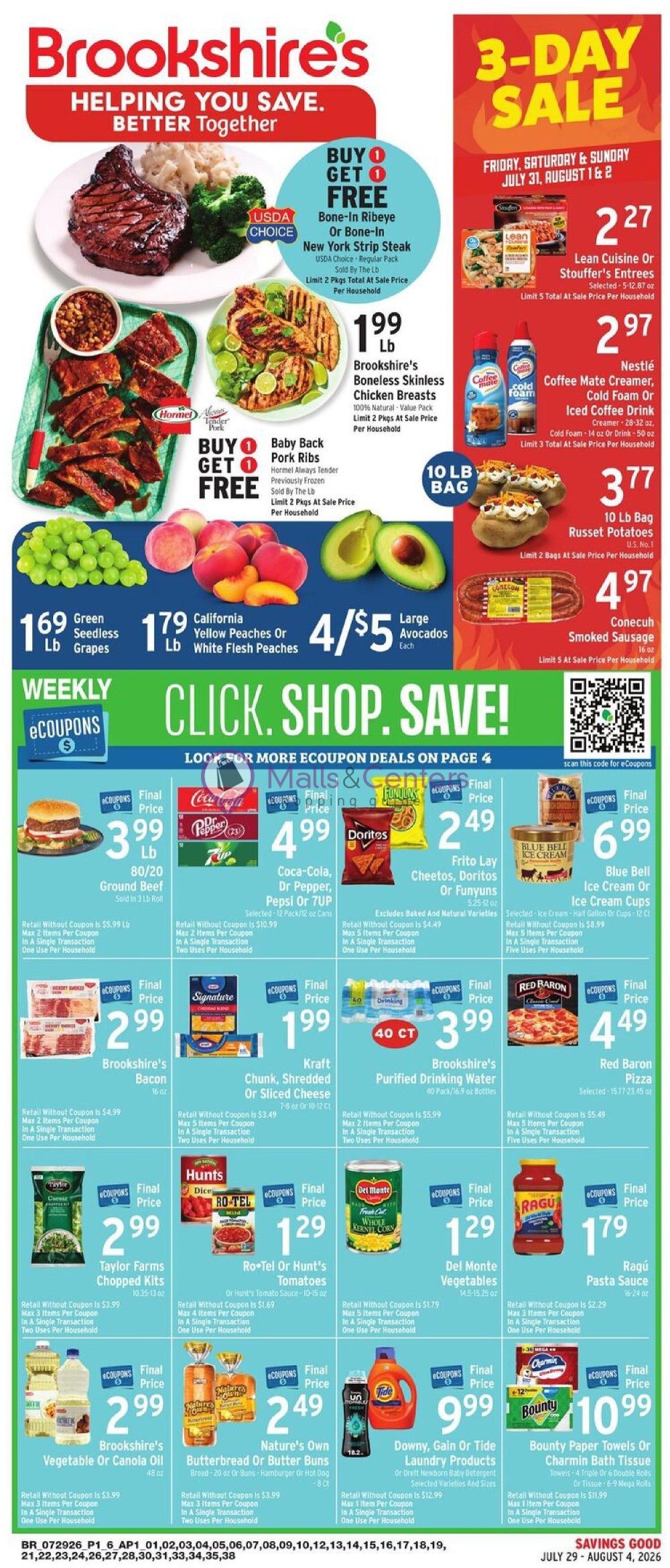 Weekly ad for Brookshire's Food & Pharmacy valid: 07/29/2026 - 08/04/2026, page 1