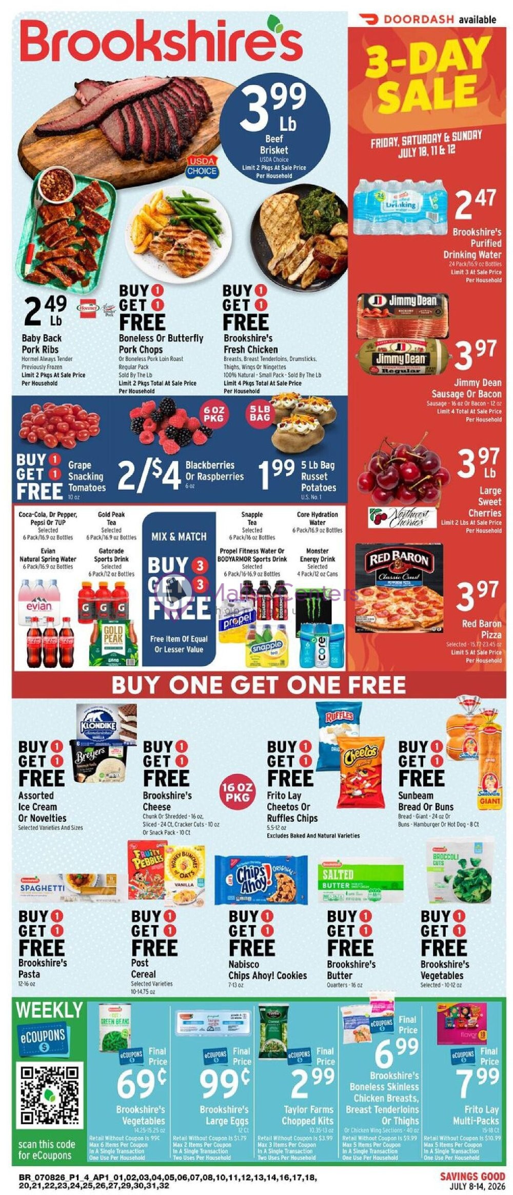 Weekly ad for Brookshire's Food & Pharmacy valid: 07/08/2026 - 07/14/2026, page 1