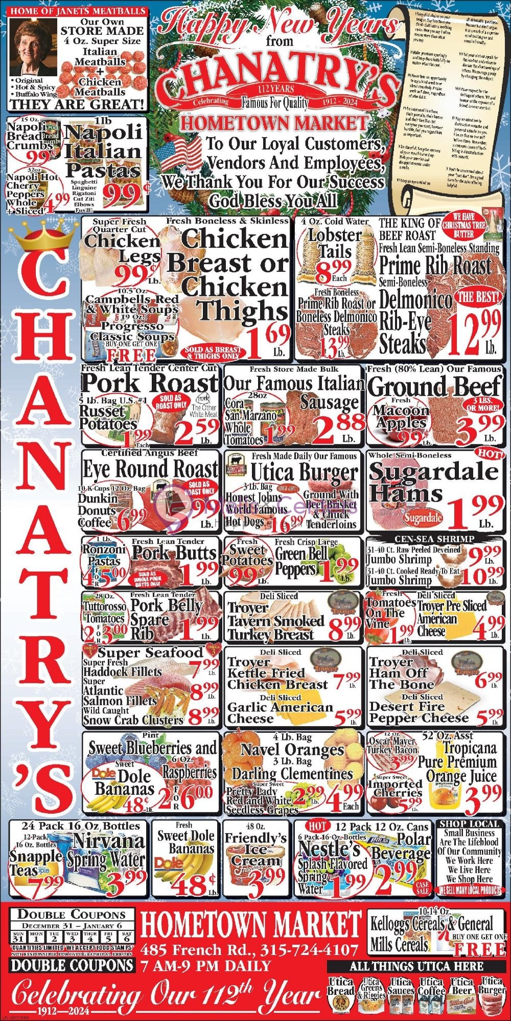 Chanatry's Weekly ad valid from 12/31/2023 to 01/06/2024 MallsCenters