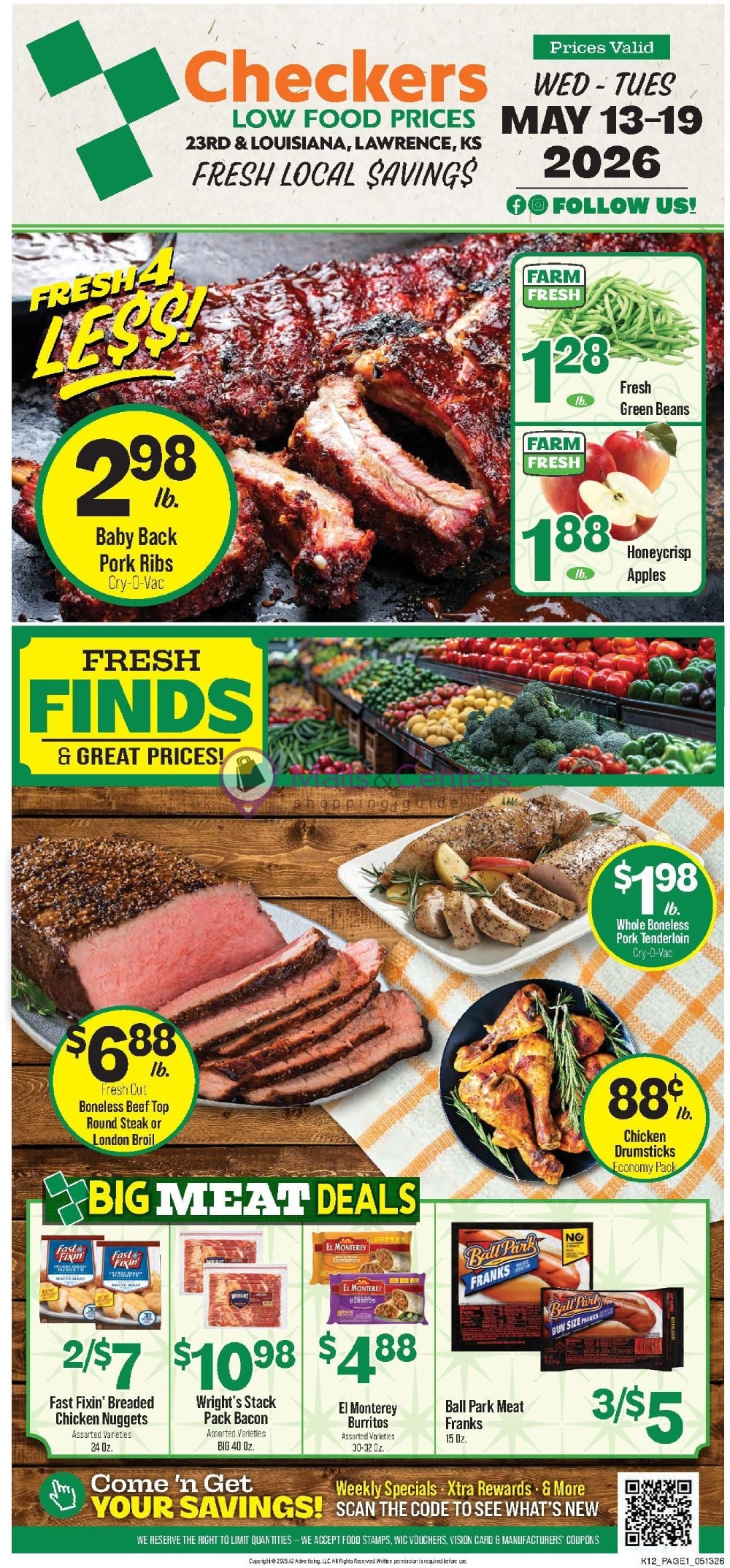 Weekly ad for Checkers Foods valid: 05/13/2026 - 05/19/2026, page 1