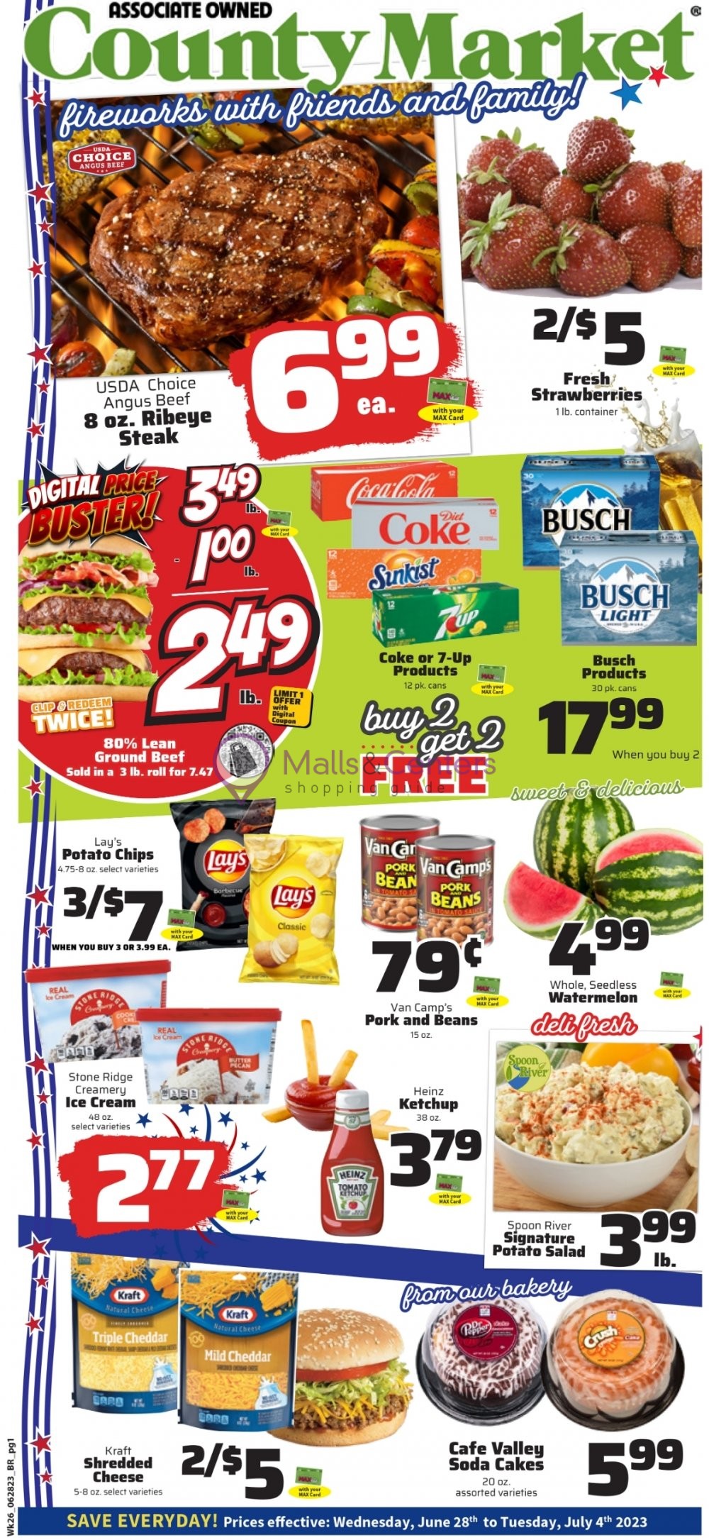 County Market Weekly ad valid from 06/28/2023 to 07/04/2023 MallsCenters