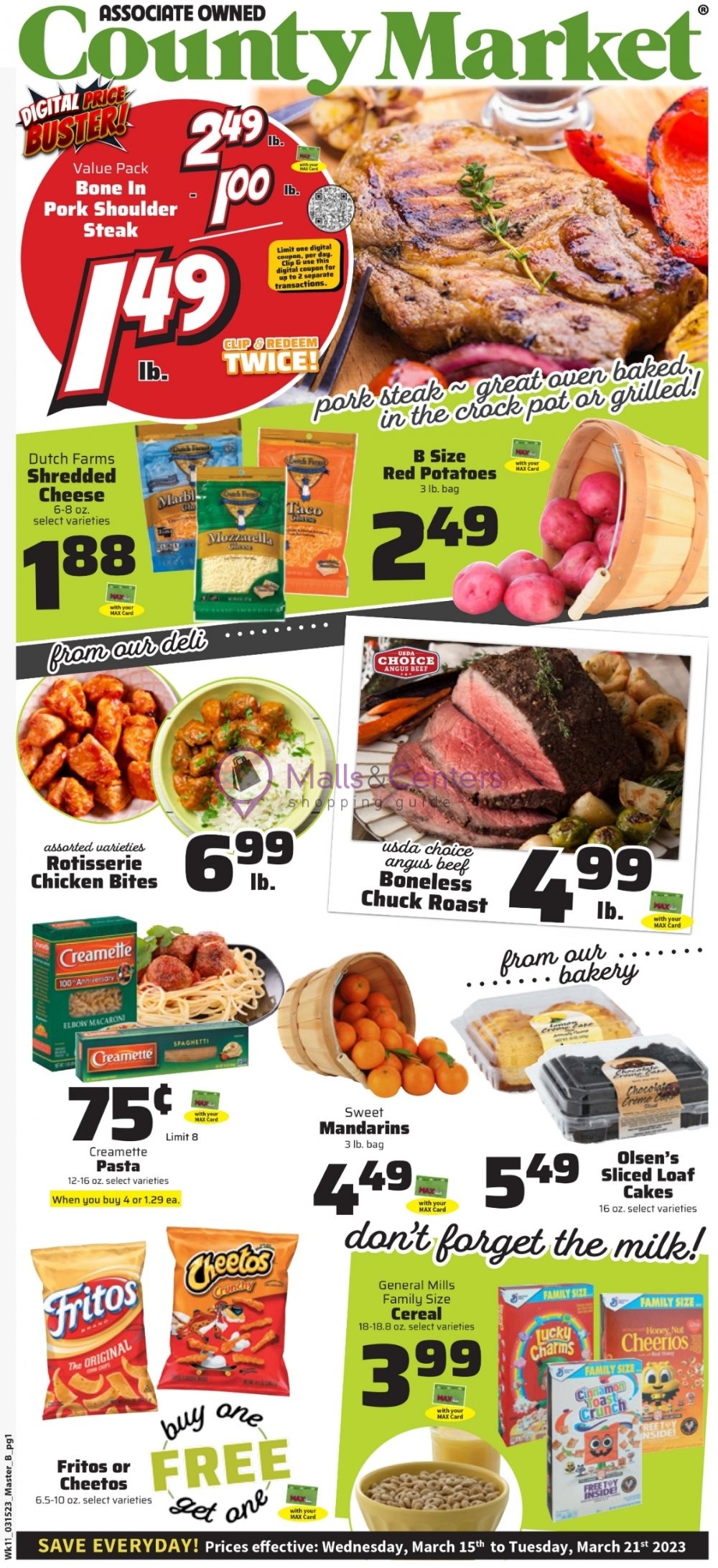 County Market Weekly ad valid from 03/15/2023 to 03/21/2023 MallsCenters