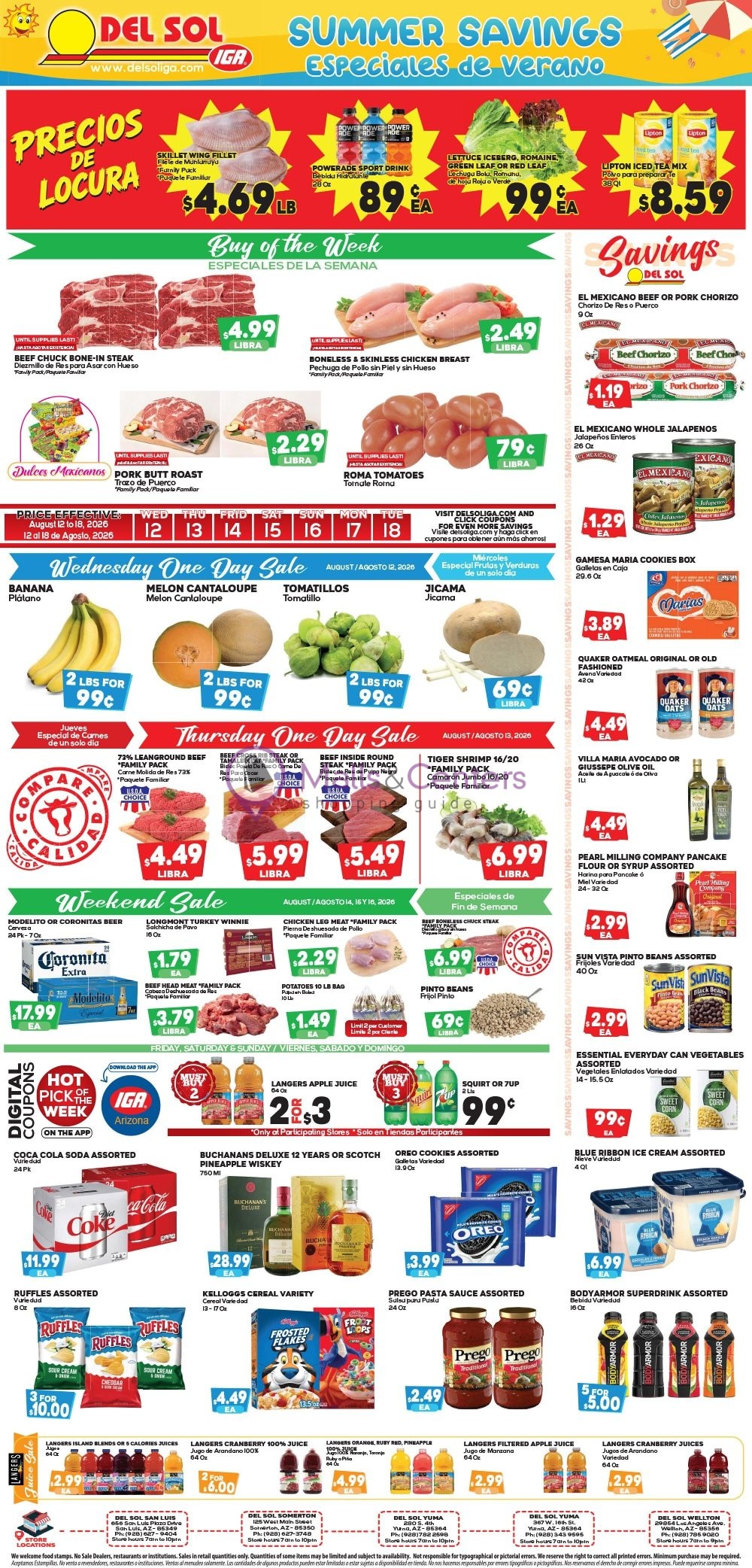 Weekly ad for Del Sol IGA valid: 08/12/2026 - 08/18/2026, page 1