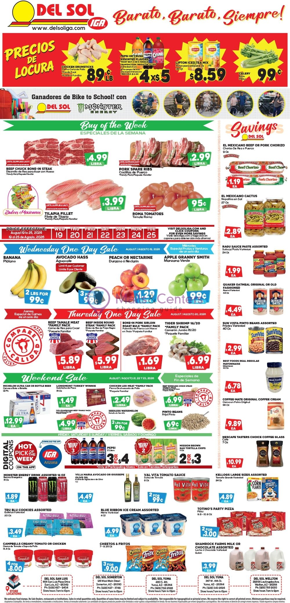 Weekly ad for Del Sol IGA valid: 08/19/2026 - 08/25/2026, page 1