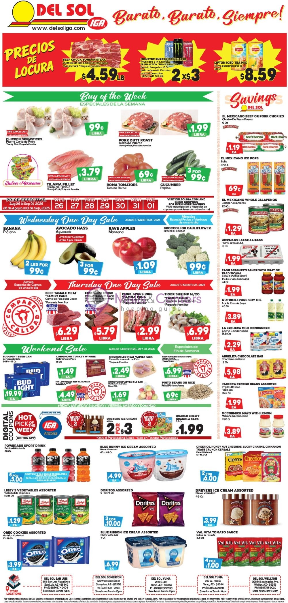 Weekly ad for Del Sol IGA valid: 08/26/2026 - 09/01/2026, page 1
