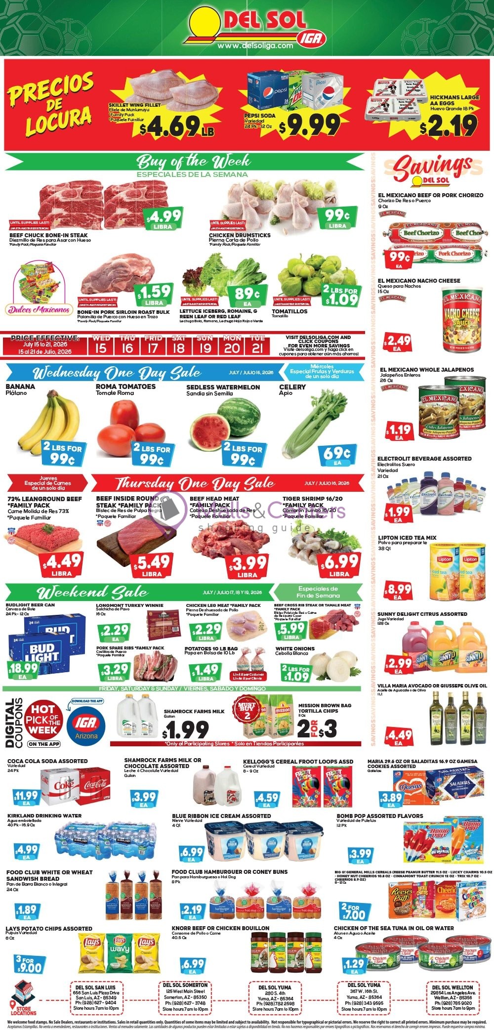 Weekly ad for Del Sol IGA valid: 07/15/2026 - 07/21/2026, page 1
