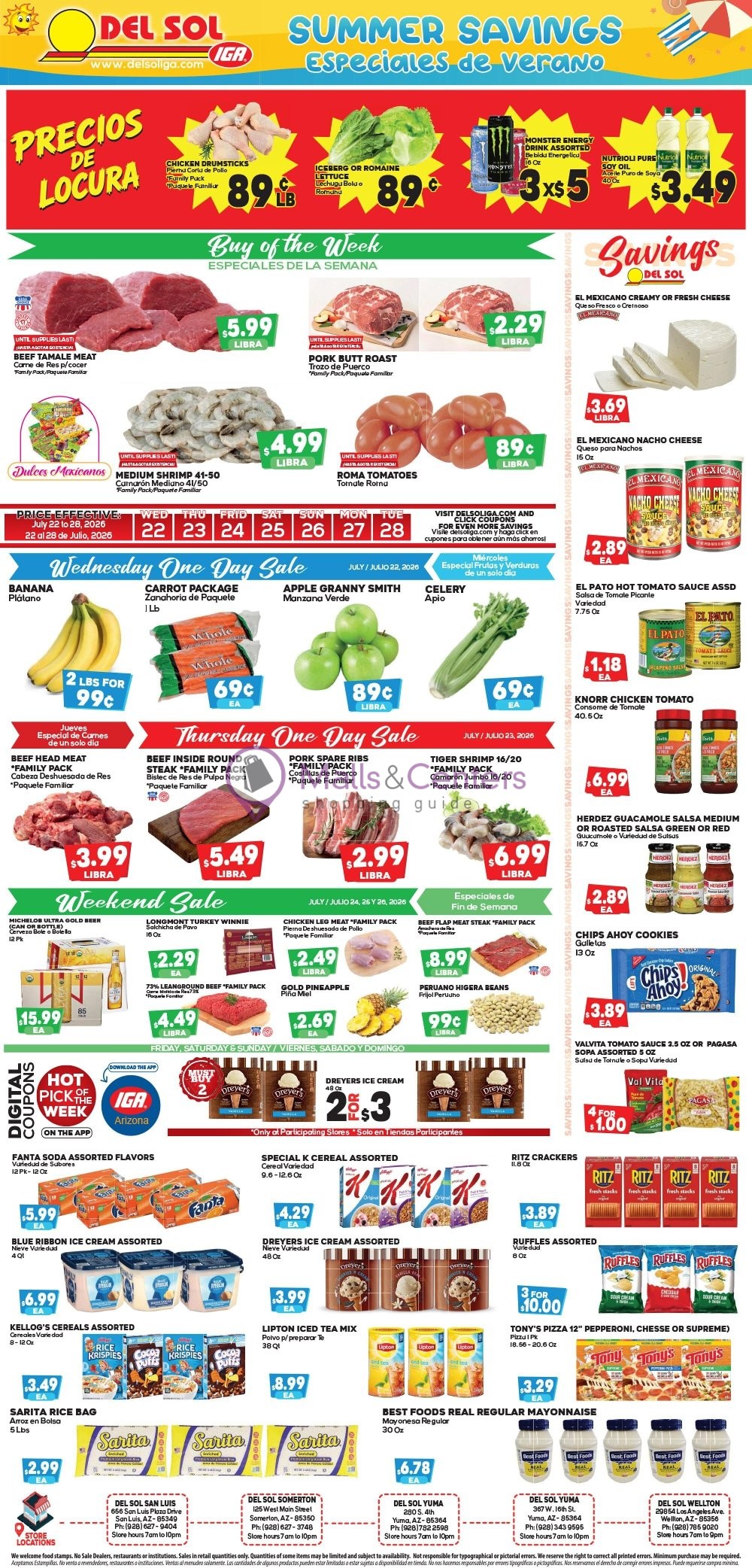 Weekly ad for Del Sol IGA valid: 07/22/2026 - 07/28/2026, page 1