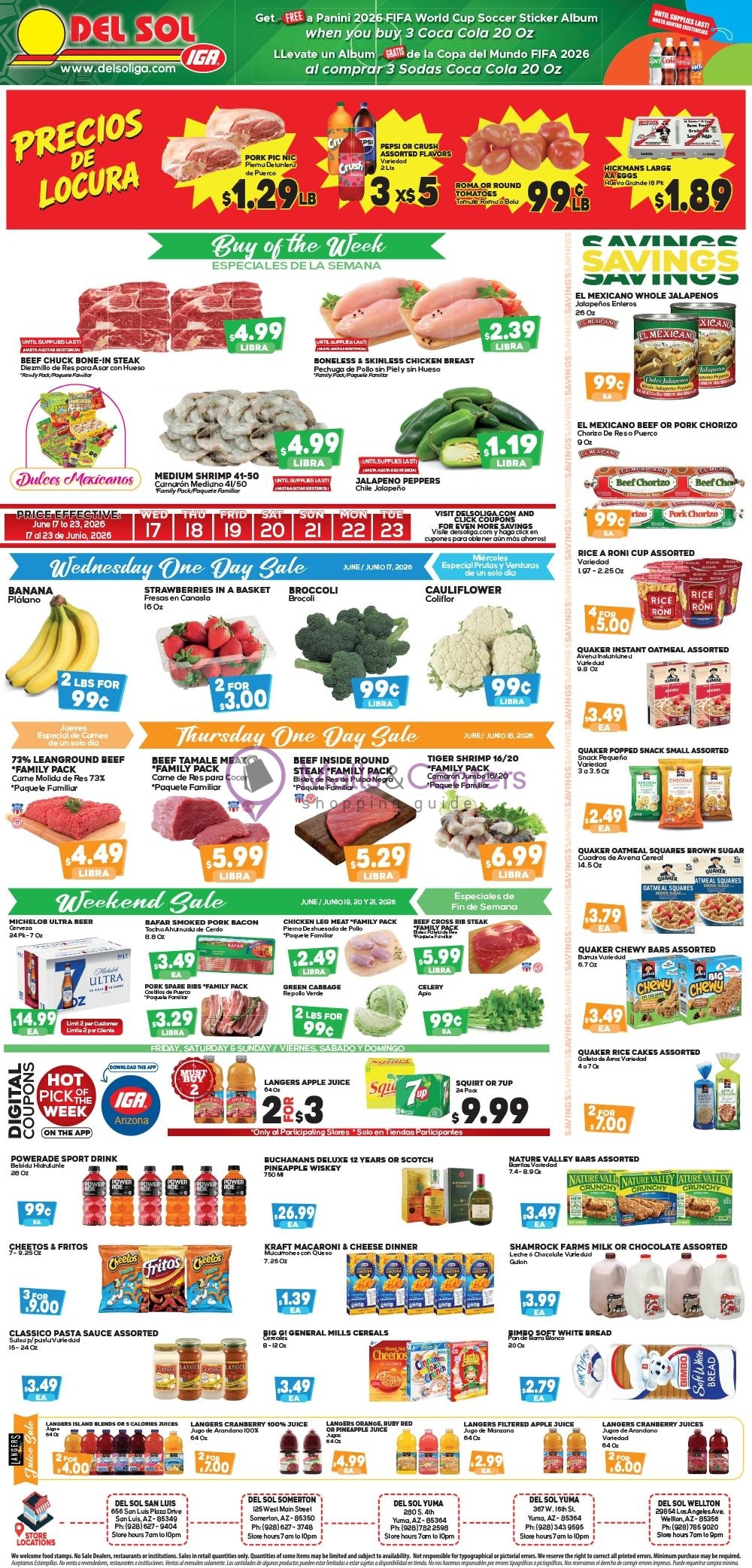 Weekly ad for Del Sol IGA valid: 06/17/2026 - 06/23/2026, page 1