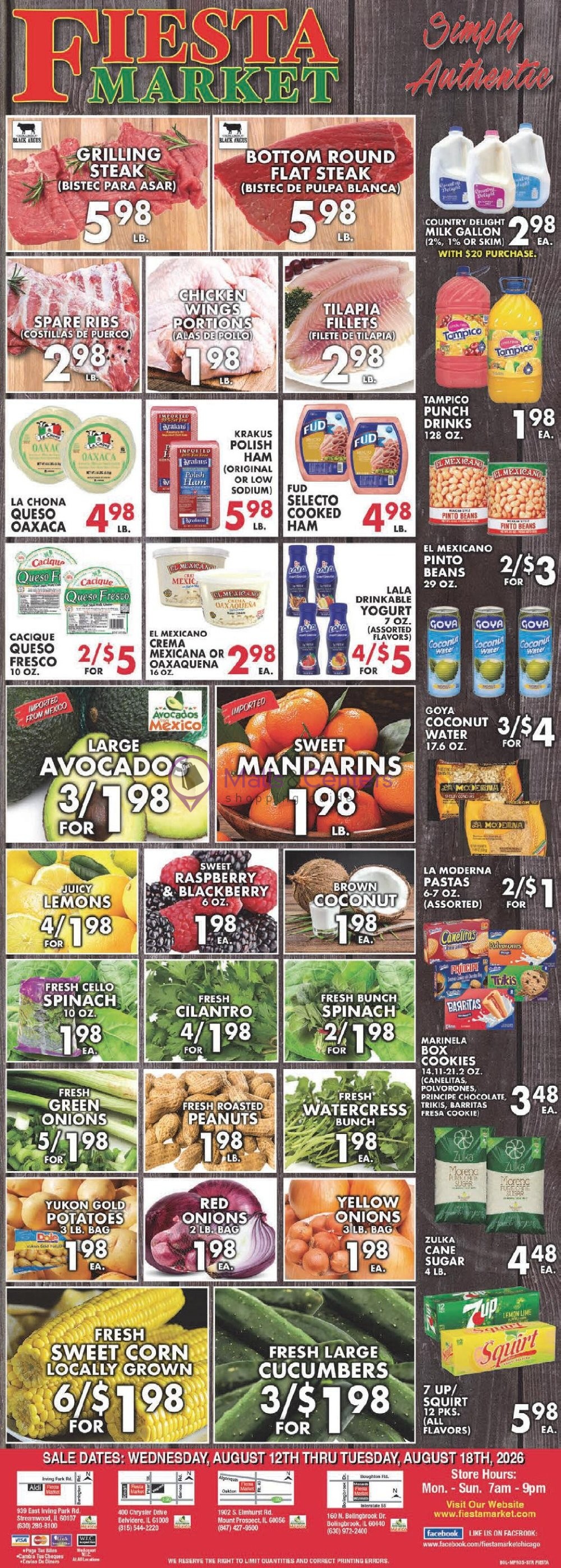 Weekly ad for Fiesta Market valid: 08/12/2026 - 08/18/2026, page 1