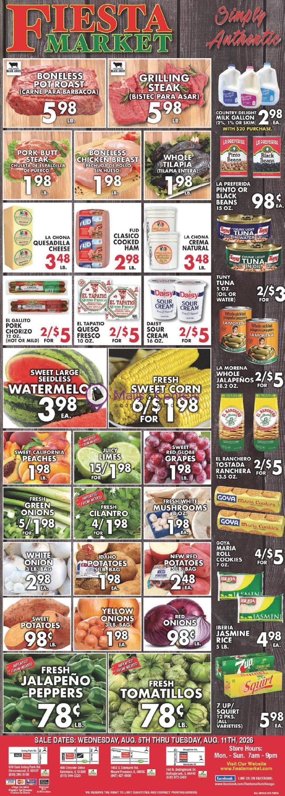First page of weekly ad for Fiesta Market valid: 08/05/2026 - 08/11/2026