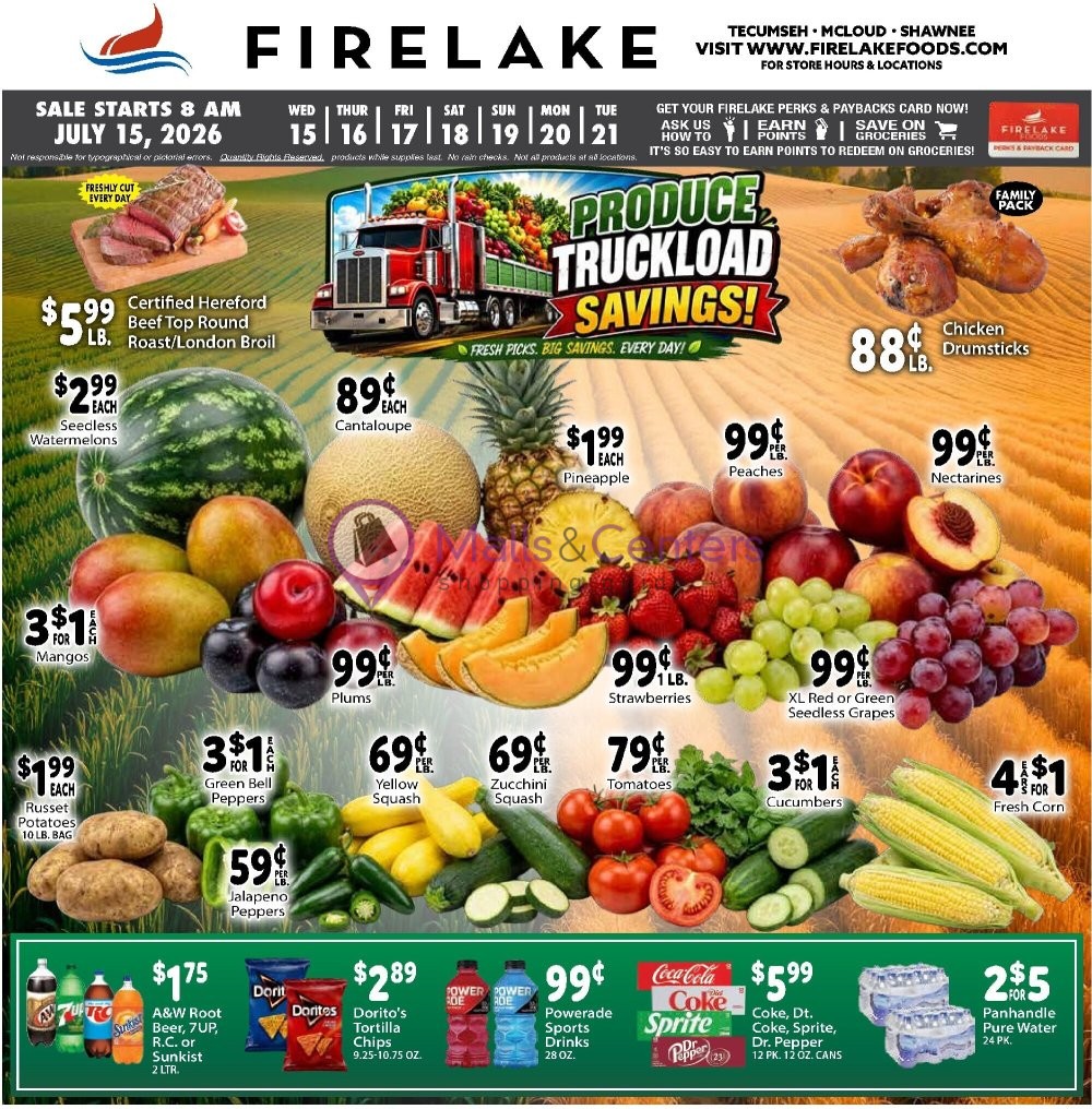 Weekly ad for FireLake Discount Foods valid: 07/15/2026 - 07/21/2026, page 1