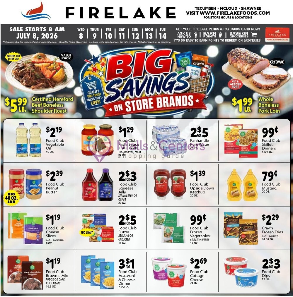 Weekly ad for FireLake Discount Foods valid: 07/08/2026 - 07/14/2026, page 1