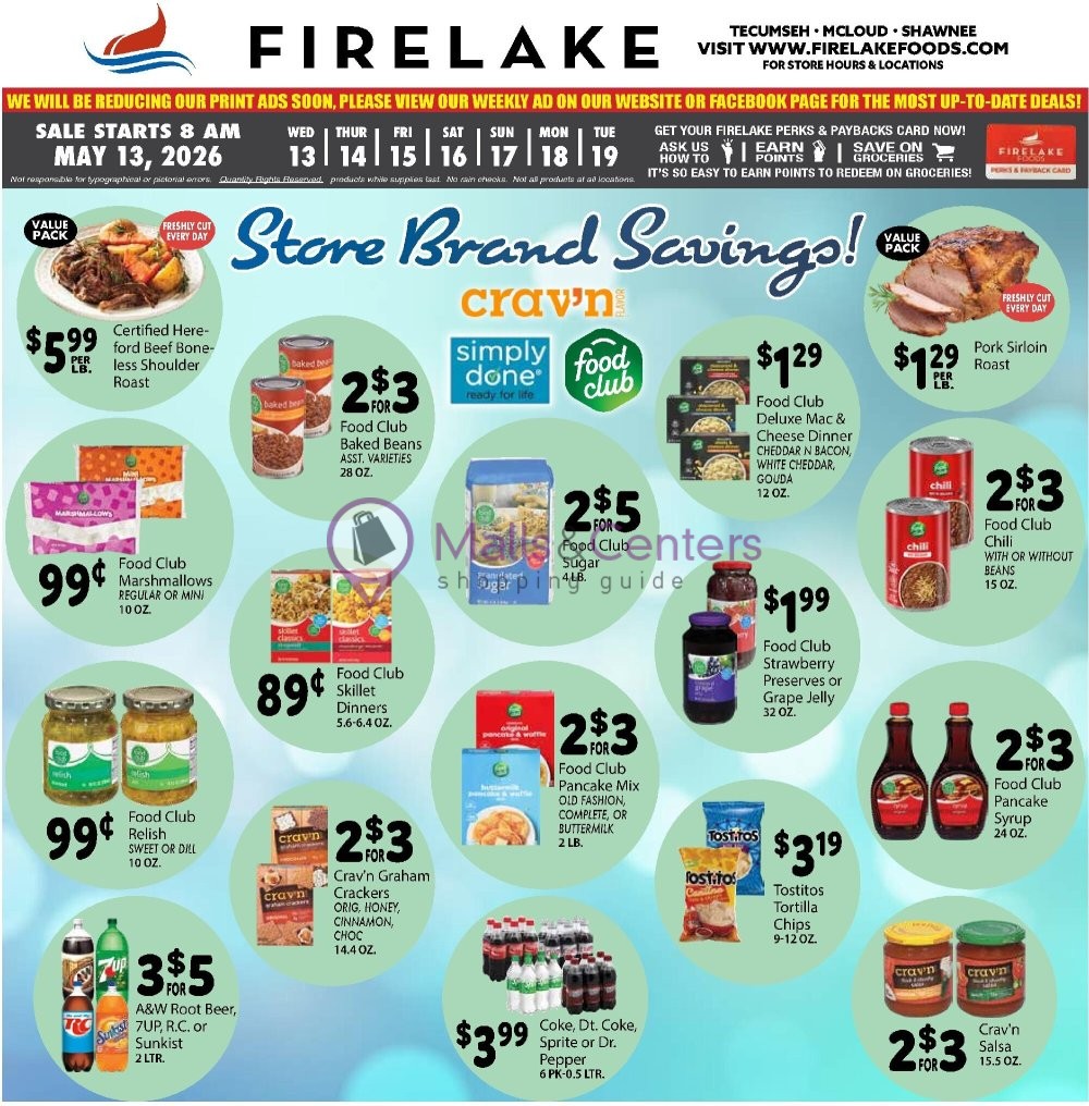 Weekly ad for FireLake Discount Foods valid: 05/13/2026 - 05/19/2026, page 1