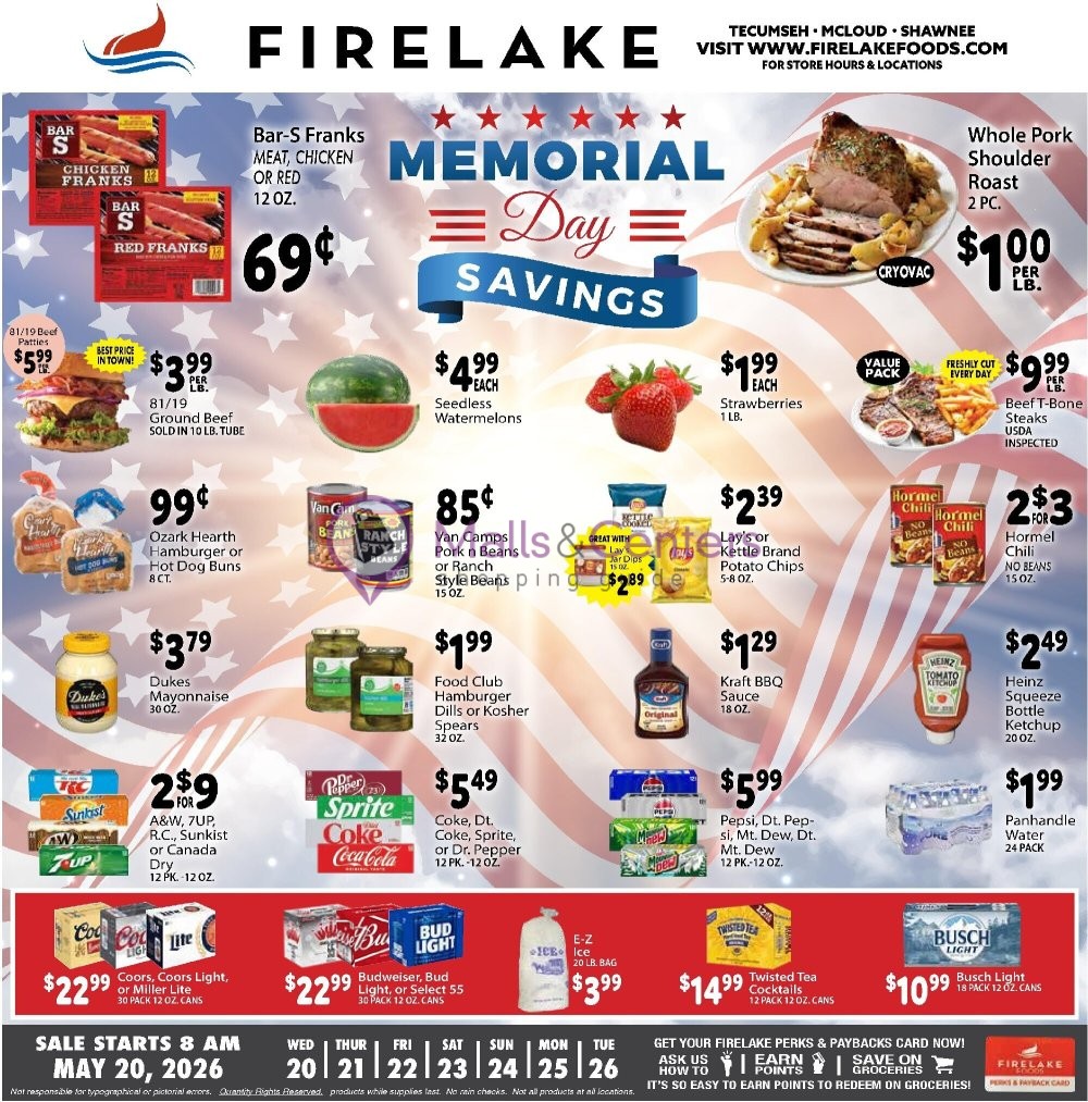 Weekly ad for FireLake Discount Foods valid: 05/20/2026 - 05/26/2026, page 1