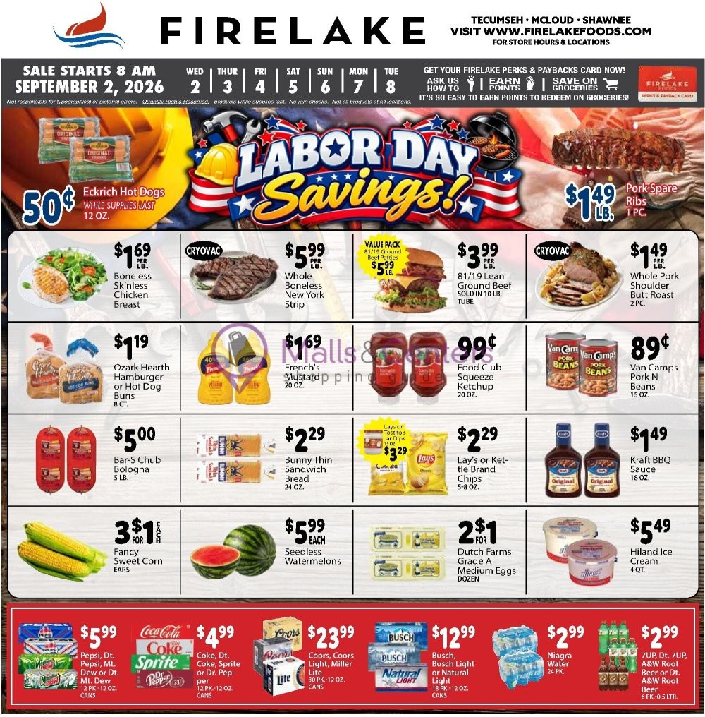 Weekly ad for FireLake Discount Foods valid: 09/02/2026 - 09/08/2026, page 1
