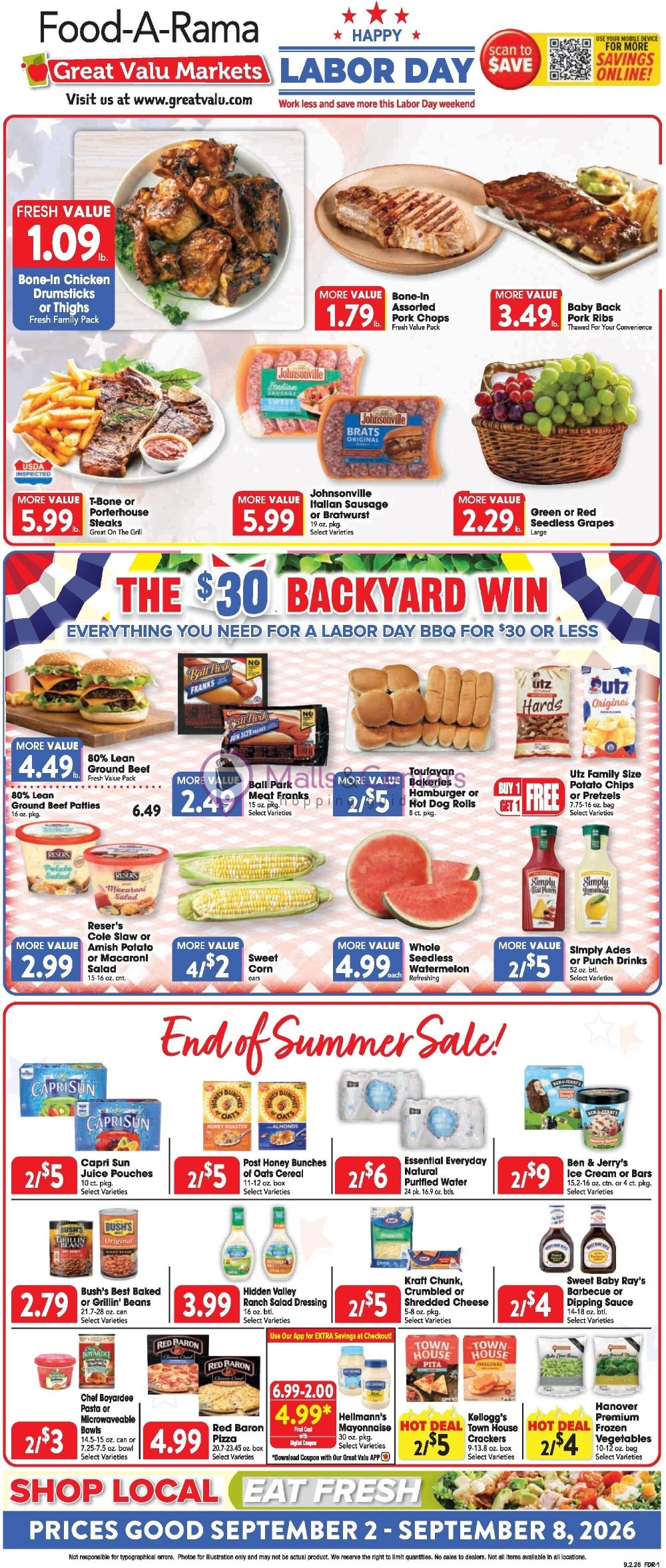 Weekly ad for Great Valu Markets valid: 09/02/2026 - 09/08/2026, page 1
