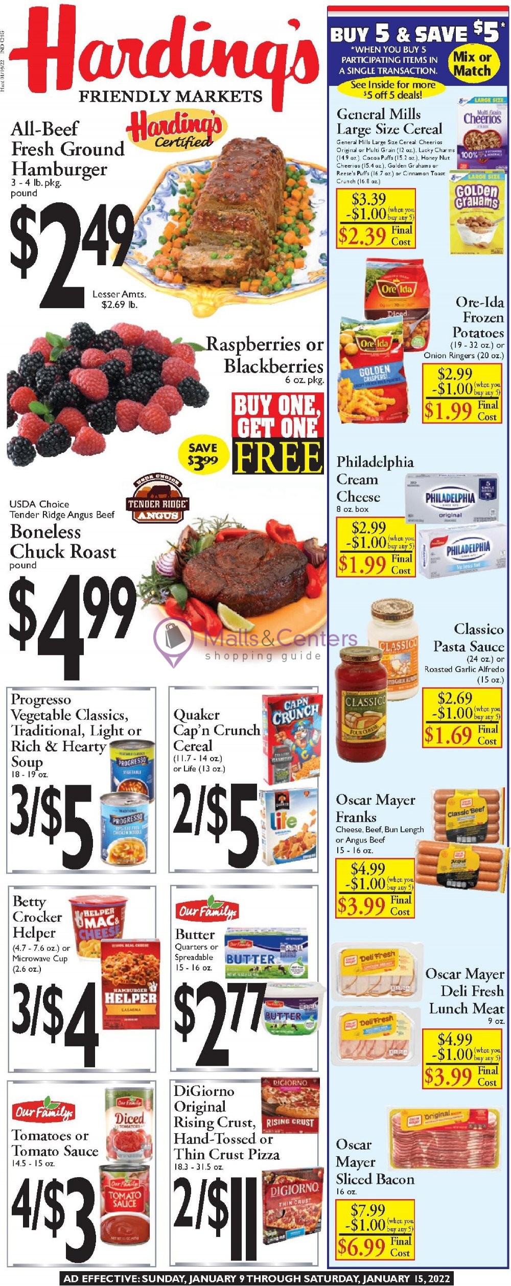 Harding's Weekly ad valid from 01/09/2022 to 01/15/2022 MallsCenters
