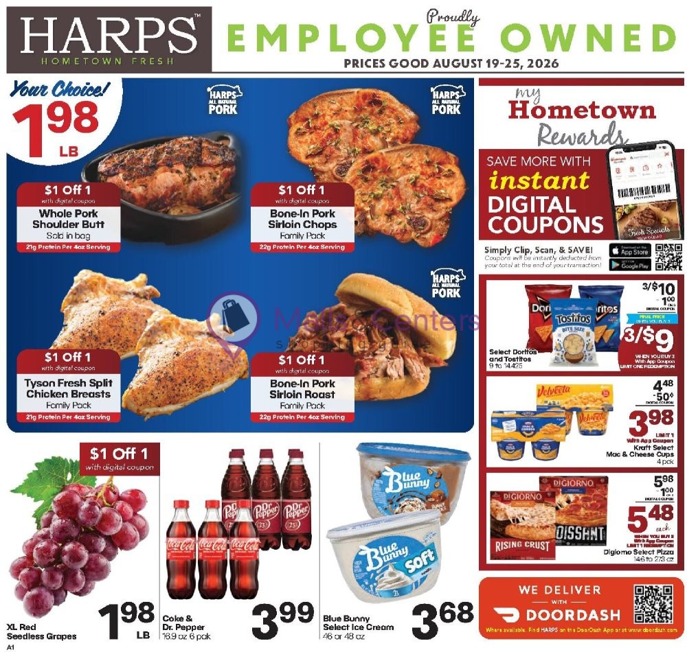 Weekly ad for Harps Foods valid: 08/19/2026 - 08/25/2026, page 1