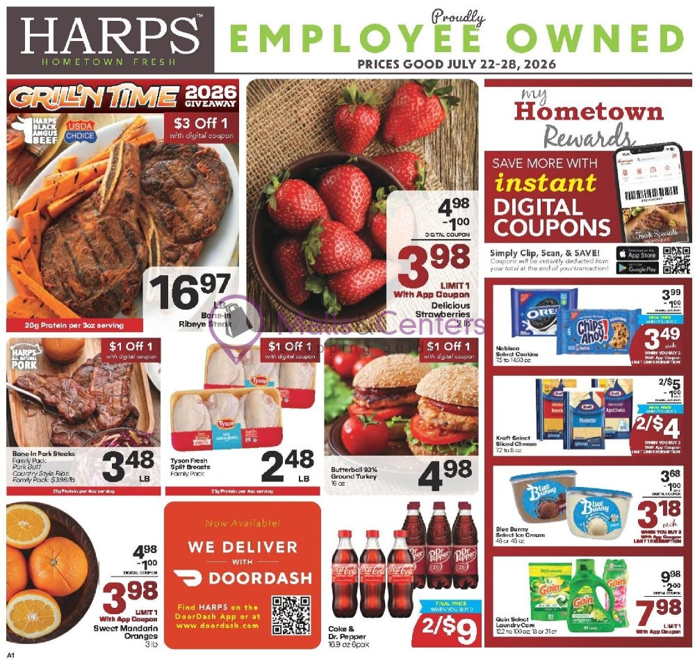Weekly ad for Harps Foods valid: 07/22/2026 - 07/28/2026, page 1