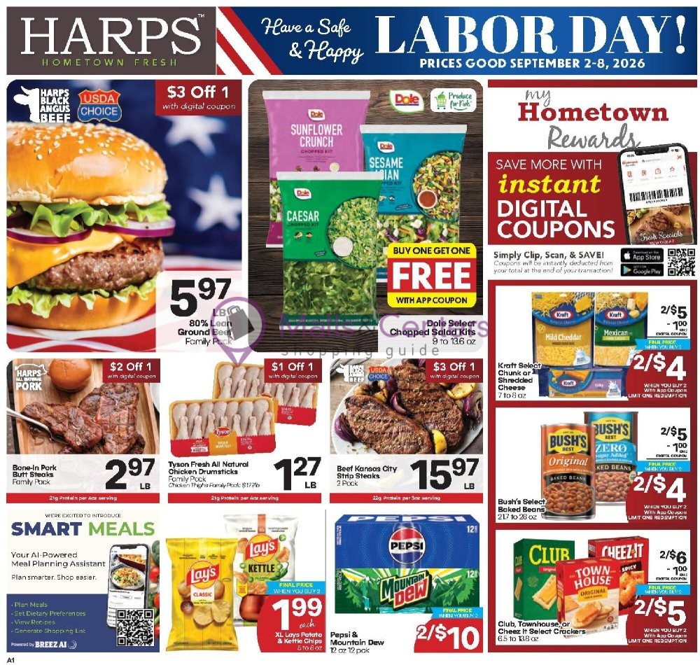 Weekly ad for Harps Foods valid: 09/02/2026 - 09/08/2026, page 1