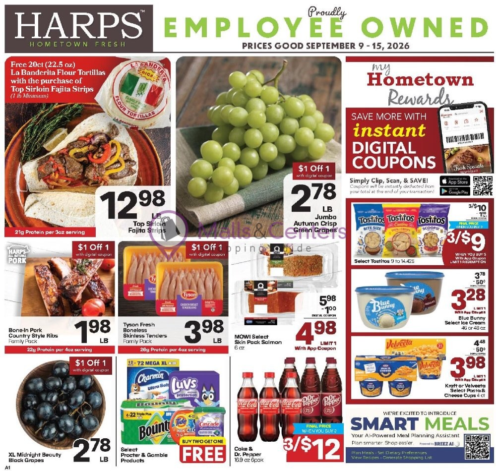 Weekly ad for Harps Foods valid: 09/09/2026 - 09/15/2026, page 1