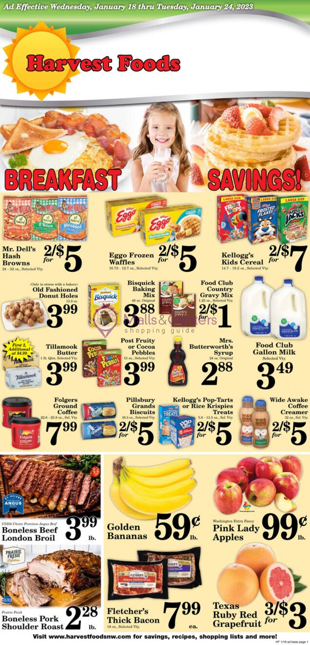Harvest Foods Weekly ad valid from 01/18/2023 to 01/24/2023 MallsCenters