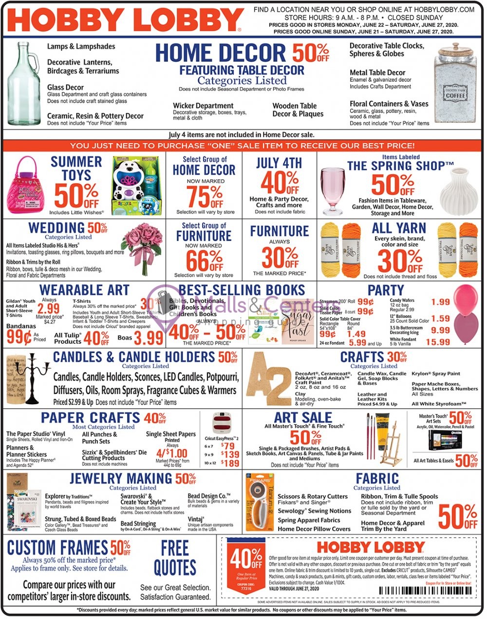 Hobby Lobby Weekly ad valid from 06/21/2020 to 06/27/2020 MallsCenters