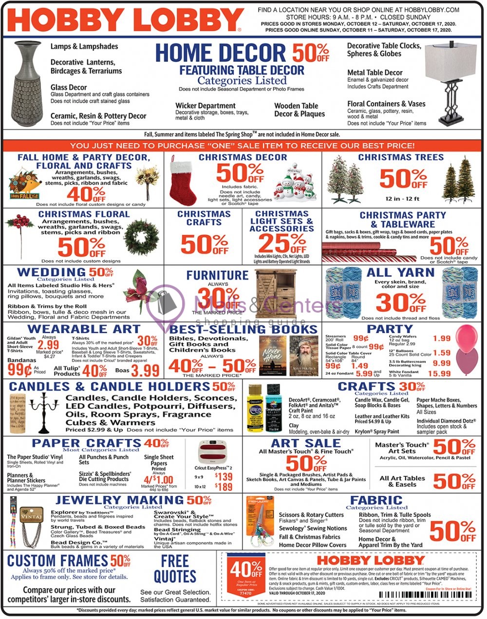 Hobby Lobby Weekly ad valid from 10/11/2020 to 10/17/2020 MallsCenters