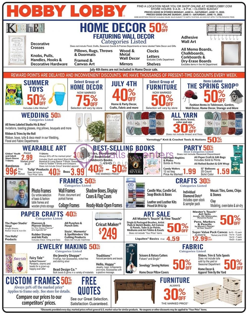 Hobby Lobby Weekly ad valid from 06/05/2022 to 06/11/2022 MallsCenters