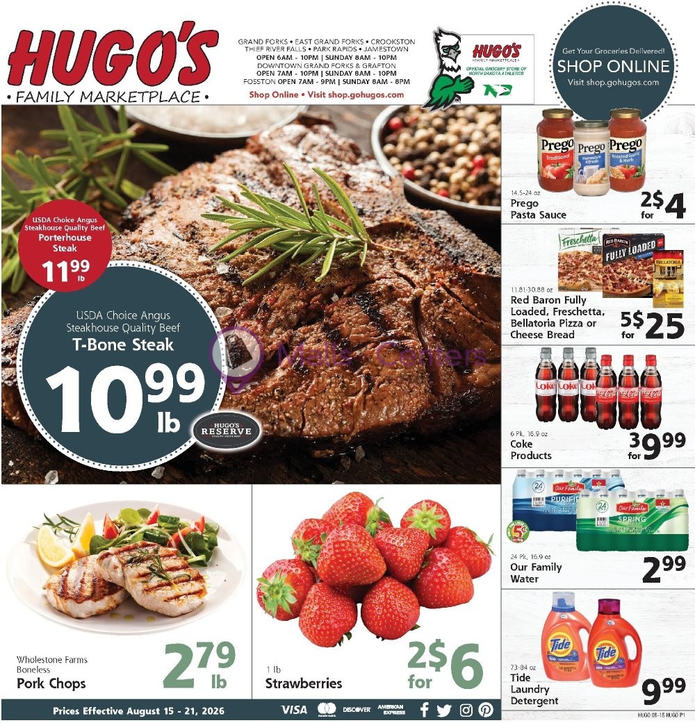Weekly ad for Hugo's valid: 08/15/2026 - 08/21/2026, page 1